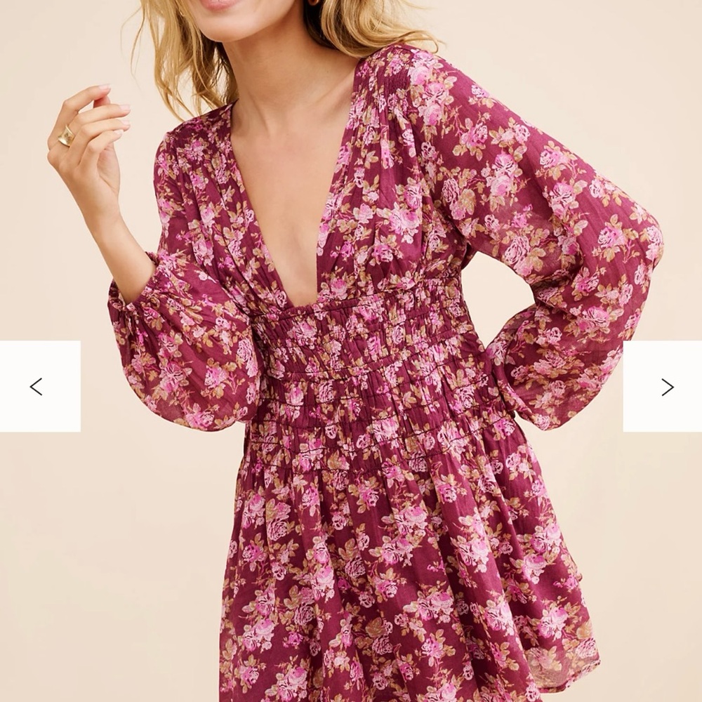 Free People Keep it Mini Floral V-Neck Dress in Pink and Purple
